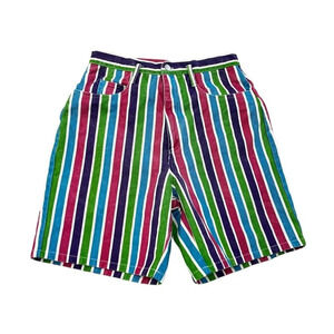 Vintage Joy Ride Colorful Striped Cotton High Rise Denim Shorts 26-27” Waist